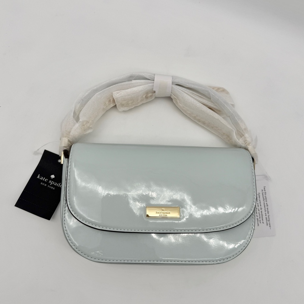 Kate Spade Krista Patent Chain Crossbody Hazy Morning Blue Gold